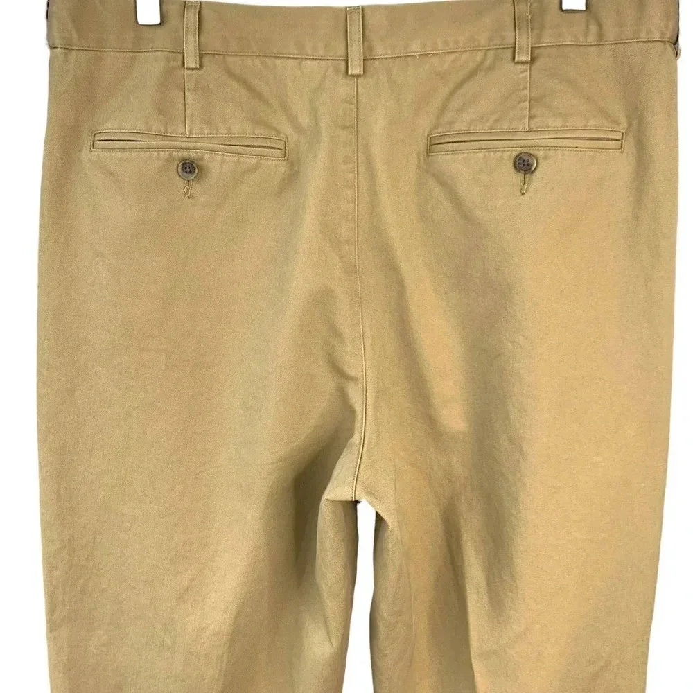 Lands' End Traditional Fit Pleated Chino Pants Men Size 38 Khaki Straight Leg